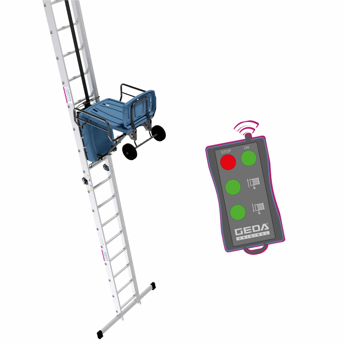 Elevator materiale constructii GEDA BatteryLadderLift complet echipat, H=10m Elevator materiale constructii GEDA BatteryLadderLift complet echipat, H=10m